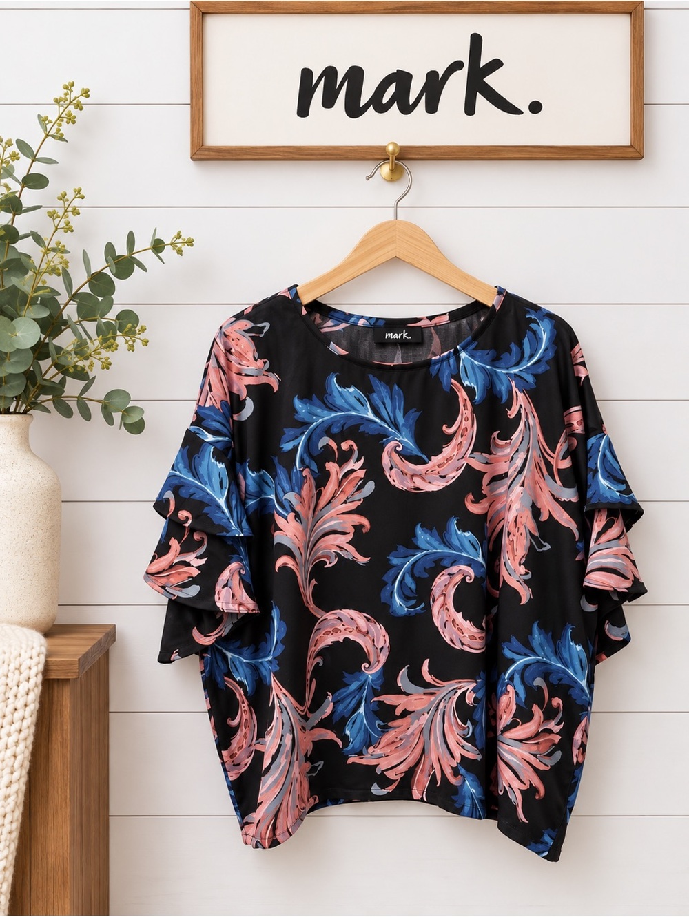 MARK Black Floral Blouse 3X